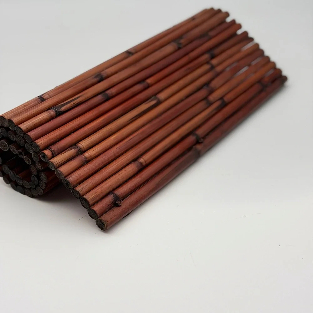 Vintage Burnt Bamboo Rollable Table Runner Placemat 20x9.5 Tropical Boho Decor